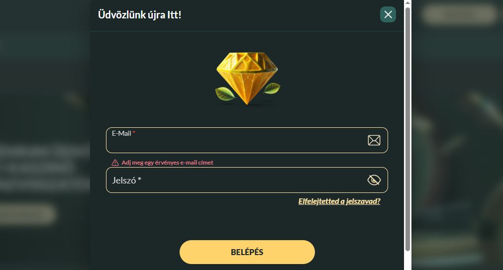 Lépj be meglévő Lemon Casino fiókodba e-mail címmel és jelszóval